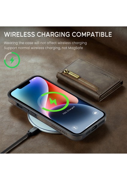 iPhone 14 Manyetik Kasa Rfıd Engelleme Söndürülebilir Deri+Tpu+Pc Cüzdan Kapağı (Yurt Dışından)
