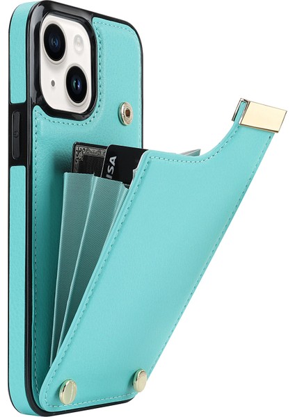 iPhone 14 Slim Fit Tpu+Pu Deri+Metal Kabuk Kart Tutucu ile Telefon Kapağı (Yurt Dışından)