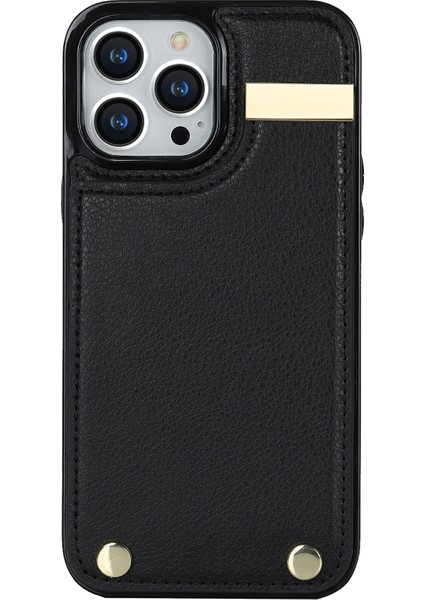 iPhone 13 Pro Tpu+Pu Deri+Metal Donanım Telefon Kapağı Kart Tutucu ile (Yurt Dışından)