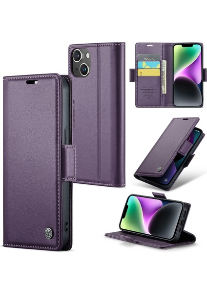 iPhone 14 Için Rfıd Engelleme Cüzdan Kılıfı, Pu Deri Stand Cep Telefonu Kapağı (Yurt Dışından)