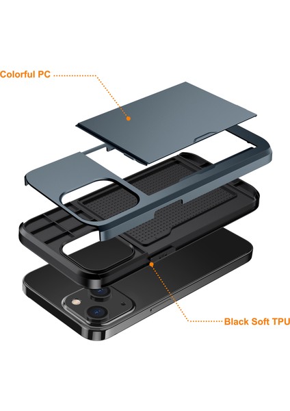 iPhone 15 Tpu + Pc Damla Geçirmez Cep Telefonu Kapağı Slayt Kartı Tutucu Koruyucu Telefon Kasası (Yurt Dışından)
