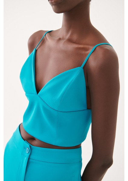 Ambers Slim Fit V-Yaka Turkuaz Renk Bluz modelleri