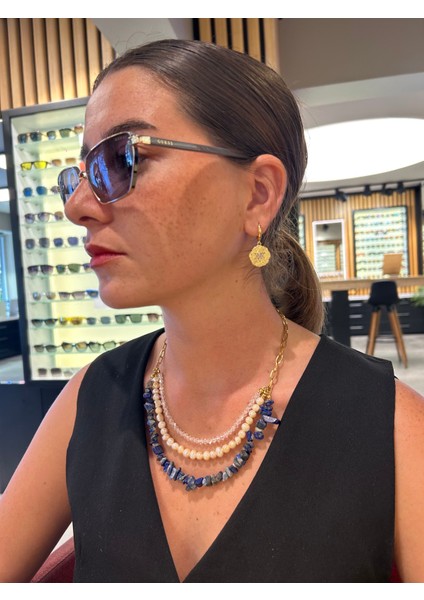 Lapis Lazuli Üçlü İnci Kolye