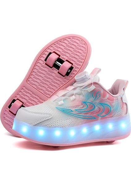 4 Tekerlekli USB Şarjlı LED Işıklı Paten Ayakkabı (Yurt Dışından)