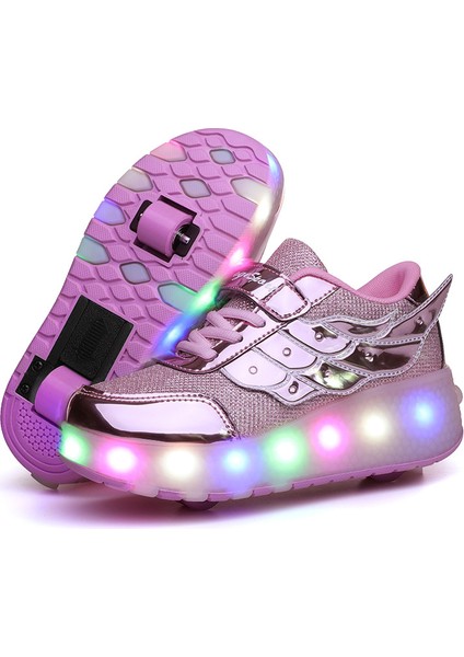 4 Tekerlekli USB Şarjlı LED Işıklı Paten Ayakkabı (Yurt Dışından)