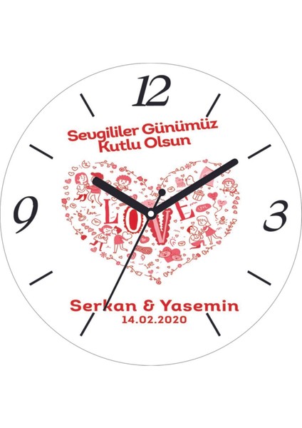 Modern Siyah Cam Duvar Saati 30x30, 14 Şubat Sevgililer Günü Hediyesi