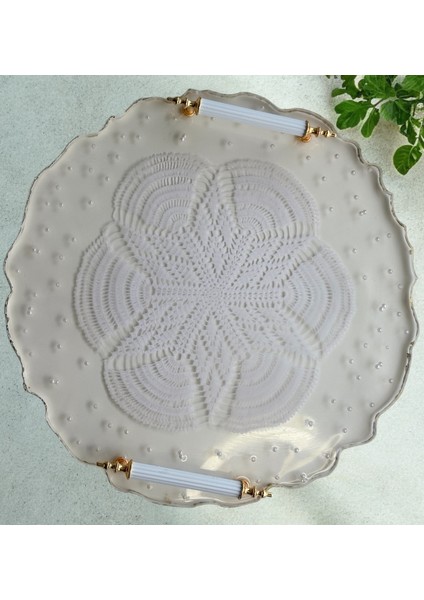 Epoksi Reçine Dantelli Tepsi - Dantelli Incili - Çapı: 33 cm