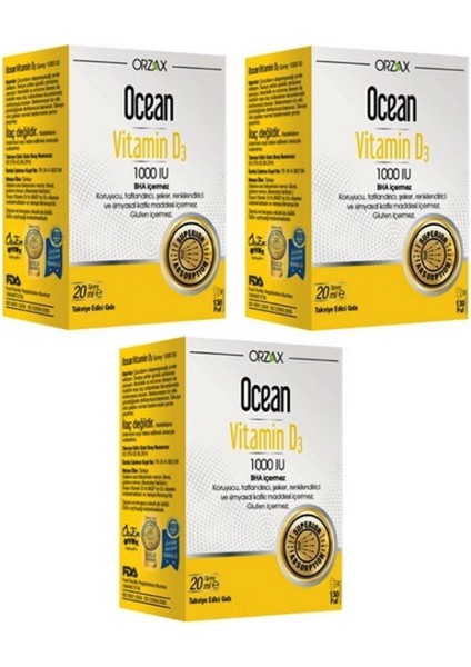 D3 Vitamini - Ocean Vitamin D3 1000 Iu Sprey 20 ml X3 Adet