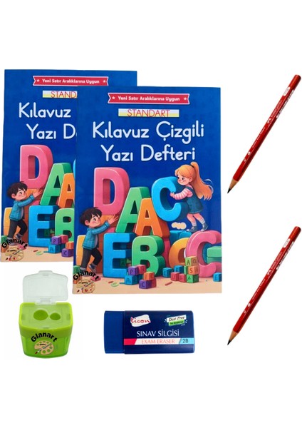 Yeni Müfredat Büyük Boy Klavuz Çizgili Güzel Yazı Defteri ve Jumbo Ilk Kalemim Seti 48 Syf.