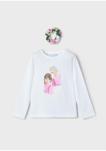 Kız Çocuk Uzun Kol Tshirt - Mayoral - Beyaz - 4 Yaş - 3016-BEYAZ-4 Yaş