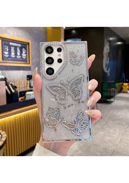 Samsung Galaxy A26 Uyumlu Kılıf Taşlı Kelebek Figürlü Yumuşak Silikon Case Beyaz
