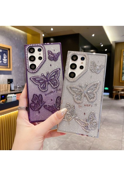 Samsung Galaxy A26 Uyumlu Kılıf Taşlı Kelebek Figürlü Yumuşak Silikon Case Beyaz fiyatları