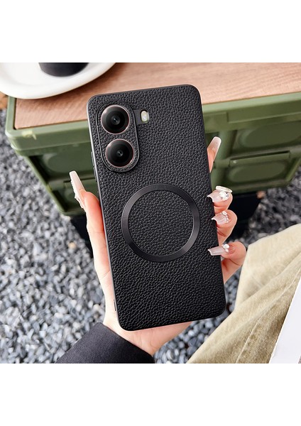Poco X7 Pro Manyetik Emme Lychee Deseni Pu Cep Telefonu Kılıfı (Yurt Dışından)