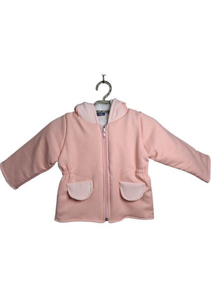 Kız Çocuk Bebe Yavruağzı Renk Beli Büzgüllü Lastikli Tavşan Kulak Kapşonlu Mont modelleri