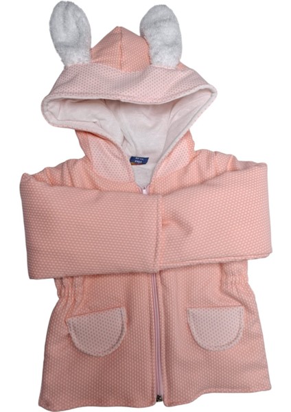 Kız Çocuk Bebe Yavruağzı Renk Beli Büzgüllü Lastikli Tavşan Kulak Kapşonlu Mont fırsatları