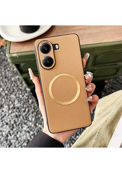 Poco X7 Pro Manyetik Emme Lychee Deseni Pu Cep Telefonu Kılıfı (Yurt Dışından)