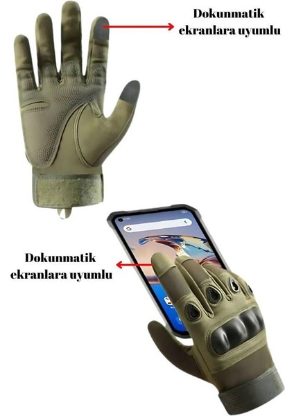 Taktik Dokunmatik Parmak Uçlu Eldiven Haki-Xl