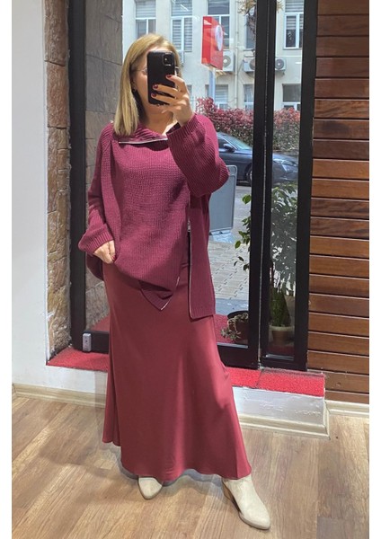 Maxi Saten Etek Bordo