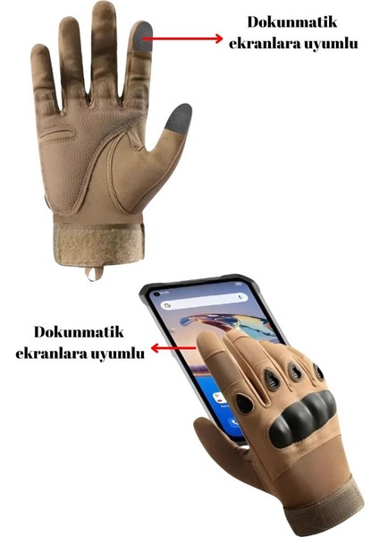 Taktik Dokunmatik Parmak Uçlu Eldiven Bej-L