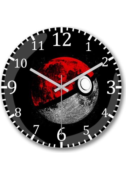 Turuncu pokemon temalı modern duvar saati, 30x30 cm, şık ve şeffaf cam tasarım