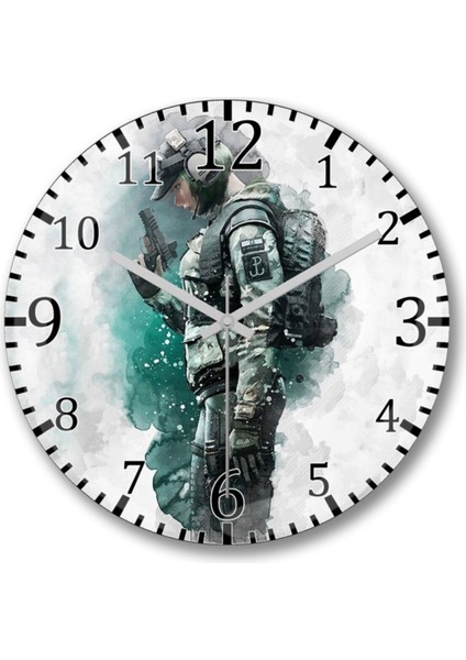 Turuncu Modern Duvar Saati, 30x30 cm, Cam, Rainbow Six Siege Temalı, Şık ve Dekoratif