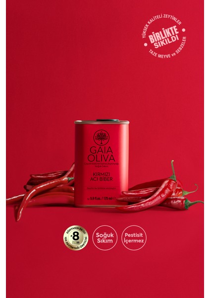 Kırmızı Acı Biber Çeşnili 175 ml Natürel Sızma Zeytinyağı (Yeni Hasat)