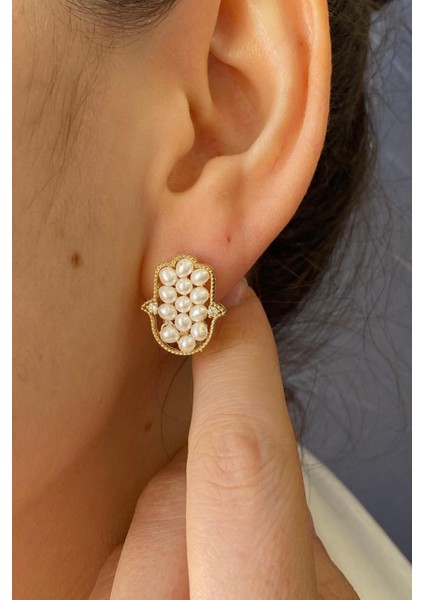 14 Ayar Altın Fatma Elli Doğal İnci 0,07 Ct Pırlanta Küpe fiyatları