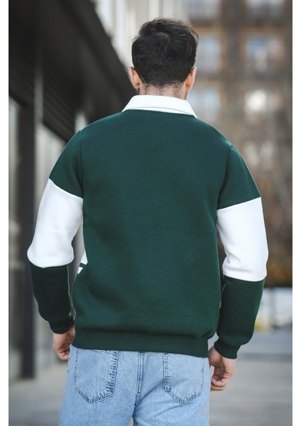 Real Side Baskılı Üç Iplik Şardonlu Slim Fit Polo Yaka Erkek Sweatshirt fırsatları