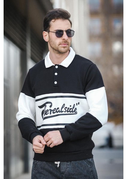 Real Side Baskılı Üç Iplik Şardonlu Slim Fit Polo Yaka Erkek Sweatshirt fiyatları