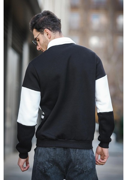 Real Side Baskılı Üç Iplik Şardonlu Slim Fit Polo Yaka Erkek Sweatshirt fırsatları