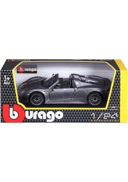Burago 1:24 Porsche 918 Spyder Model Araba Gri 1/24 Ölçekli Model