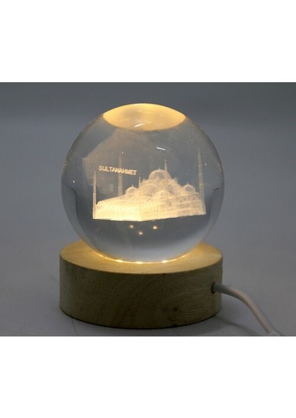 3D Istanbul Temalı Kristal Cam Küre LED Lamba Model 1