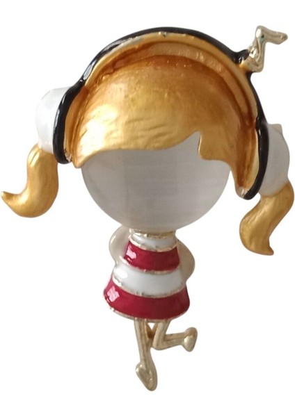 Müzik Dinleyen Sevimli Kız Broş