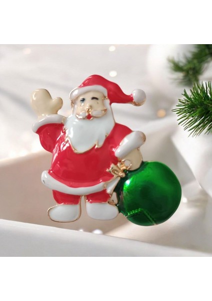 Yeşil Top İle Noel Baba Broş