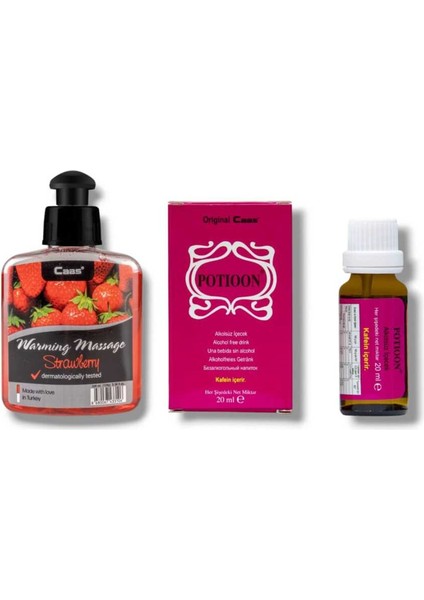 Çilek Aromalı Isıtıcılı Cinsel Masaj Yağı 100 ml + Potıoon Kadınlara Özel Damla