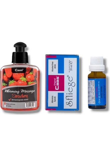 Çilek Aromalı Isıtıcılı Cinsel Masaj Yağı 100 ml + Sfliege Kadınlara Özel Damla