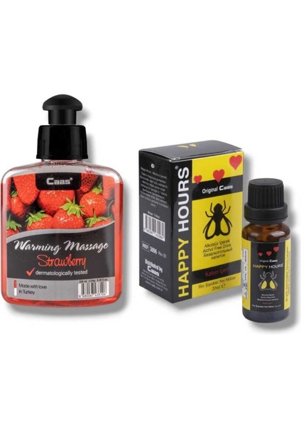 Çilek Aromalı Isıtıcılı Cinsel Masaj Yağı 100 ml + Happy Kadınlara Özel Damla