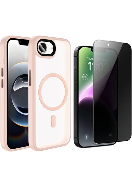 Apple iPhone 16E Kılıf Mat Arka Yüzey Wireless Şarj Özellikli Zore Flet Magsafe Kapak + Hayalet Ekran Koruyucu