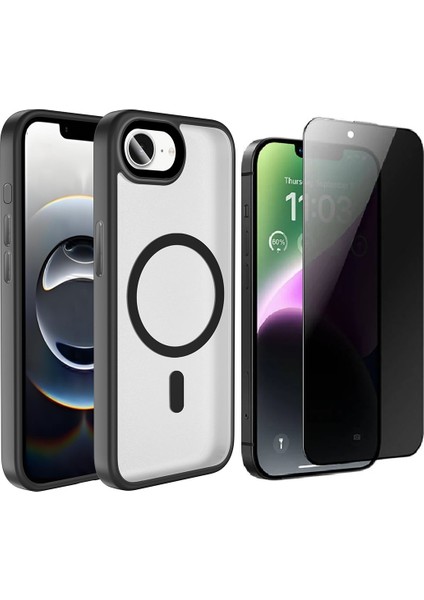 Apple iPhone 16E Kılıf Mat Arka Yüzey Wireless Şarj Özellikli Zore Flet Magsafe Kapak + Hayalet Ekran Koruyucu