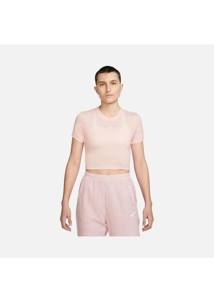 Sportswear Essential Slim Crop-Top Pembe Kadın Tişört