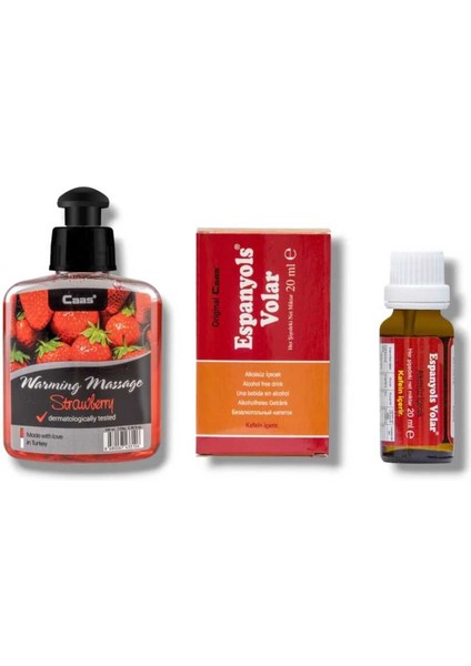 Çilek Aromalı Isıtıcılı Cinsel Masaj Yağı 100 ml + Espanyols Volar Kadınlara Özel Damla