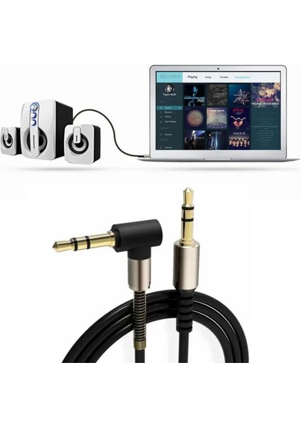 Robinanka 3.5mm Aux Kablosu Jak Erkek Erkek L Tipi 1 Metre Ses Aktarım Kablosu