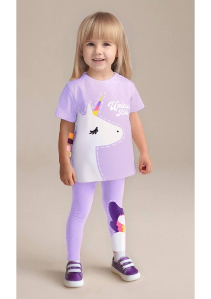 Renkli Unicorn Baskılı ve Aplikeli Lilataytlı Takım