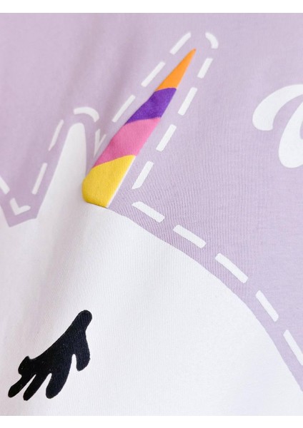 Renkli Unicorn Baskılı ve Aplikeli Lilataytlı Takım