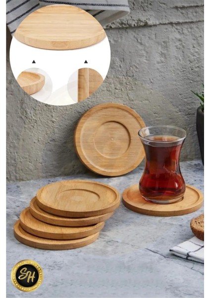 Yuvarlak Bambu Çay Tabağı Altlığı 6 Adet