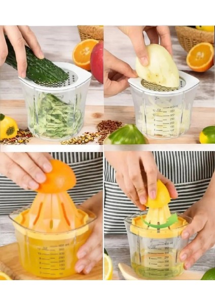 Çok Işlevli/ Pratik 4'ü 1 Arada Narenciye Limon Sıkacağı, Rendeli - Ölçekli Narenciye Limon Sıkacağı