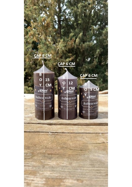 Miklard Silindir Mum 3 Lü Pudra Kokulu Süper Siyah Set Çap 6 cm Boylar 9-12-15 cm