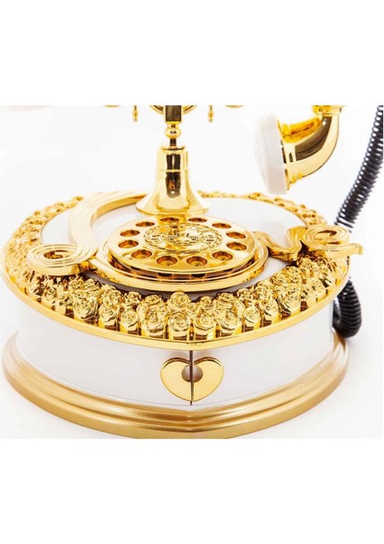 Nostaljik Polyester Telefon Müzik ve Takı Mücevher Kutusu (Beyaz) ( Lisinya )