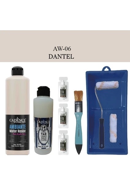Boya Fayans Tezgah B-Ambiente Islak Zemin Aw-06 Dantel 500ML Katalizör 30GR Taş Vernik 250 Saten Rulo Set