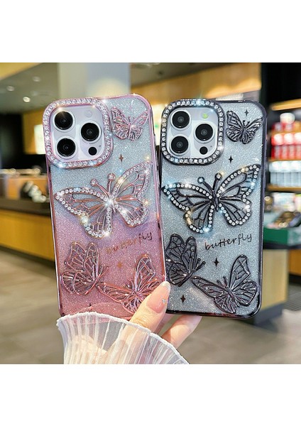 Yuax Apple iPhone 16 Pro Max Uyumlu Kılıf Taşlı Kelebek Figürlü Yumuşak Silikon Case Siyah fiyatları
